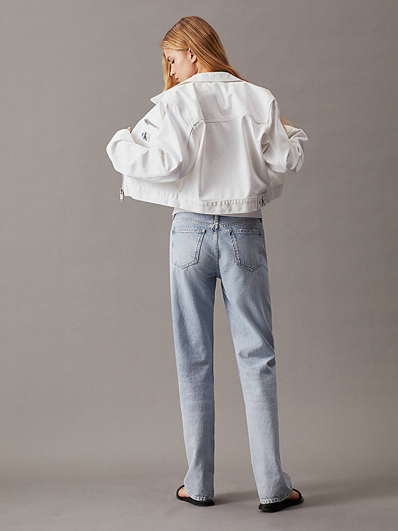 Calvin Klein Beyaz Renkli Kadın Zipped Denim Ceket