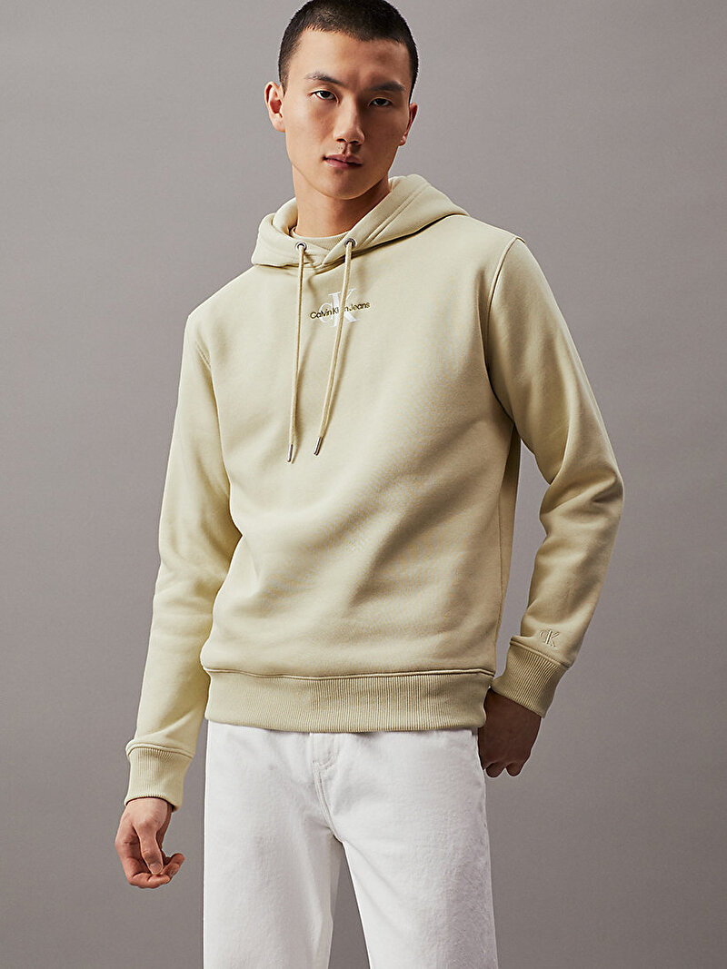 Calvin Klein Sarı Renkli Erkek Monologo Hoodie Sweatshirt