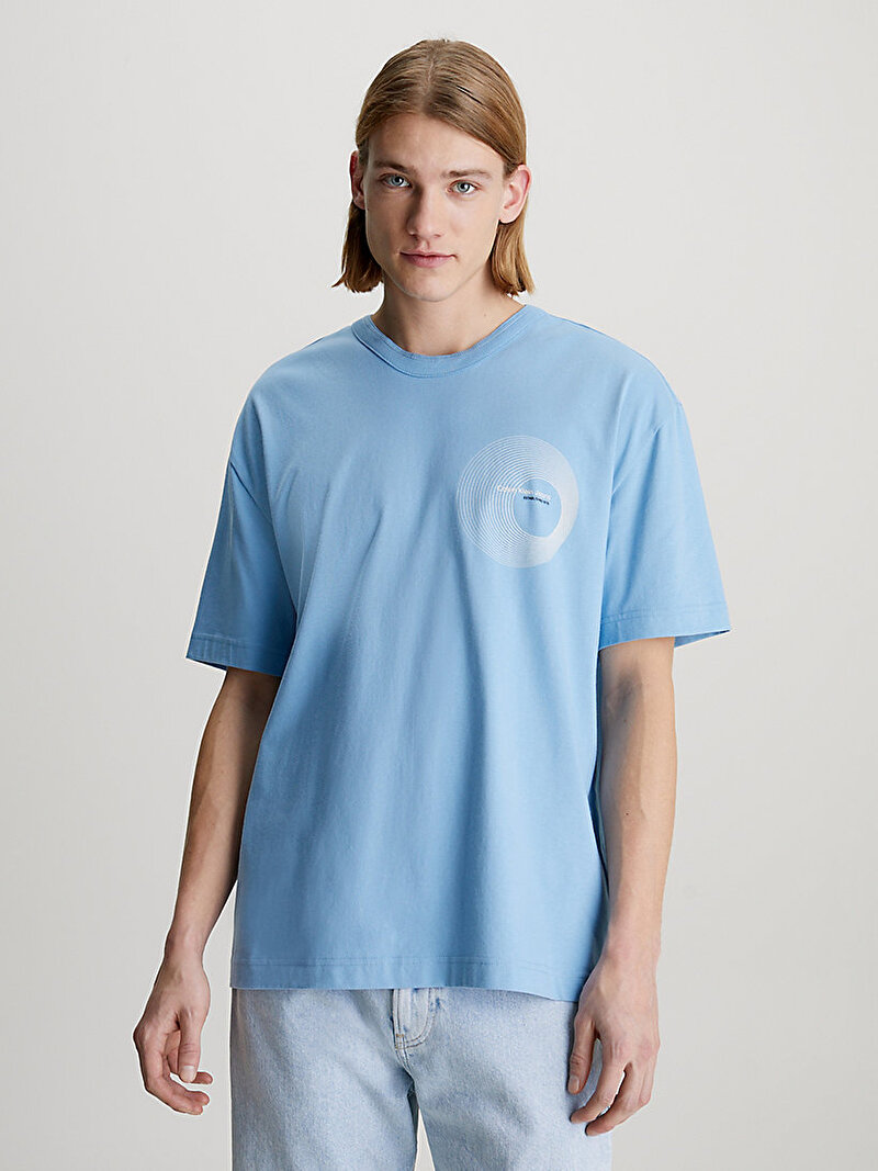 Calvin Klein Mavi Renkli Erkek Circle Frequency Logo T-Shirt
