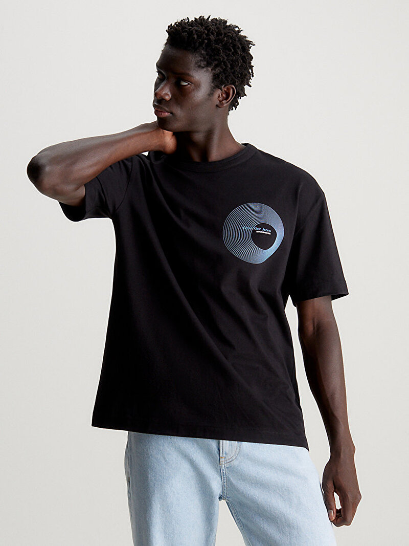 Calvin Klein Siyah Renkli Erkek Circle Frequency Logo T-Shirt