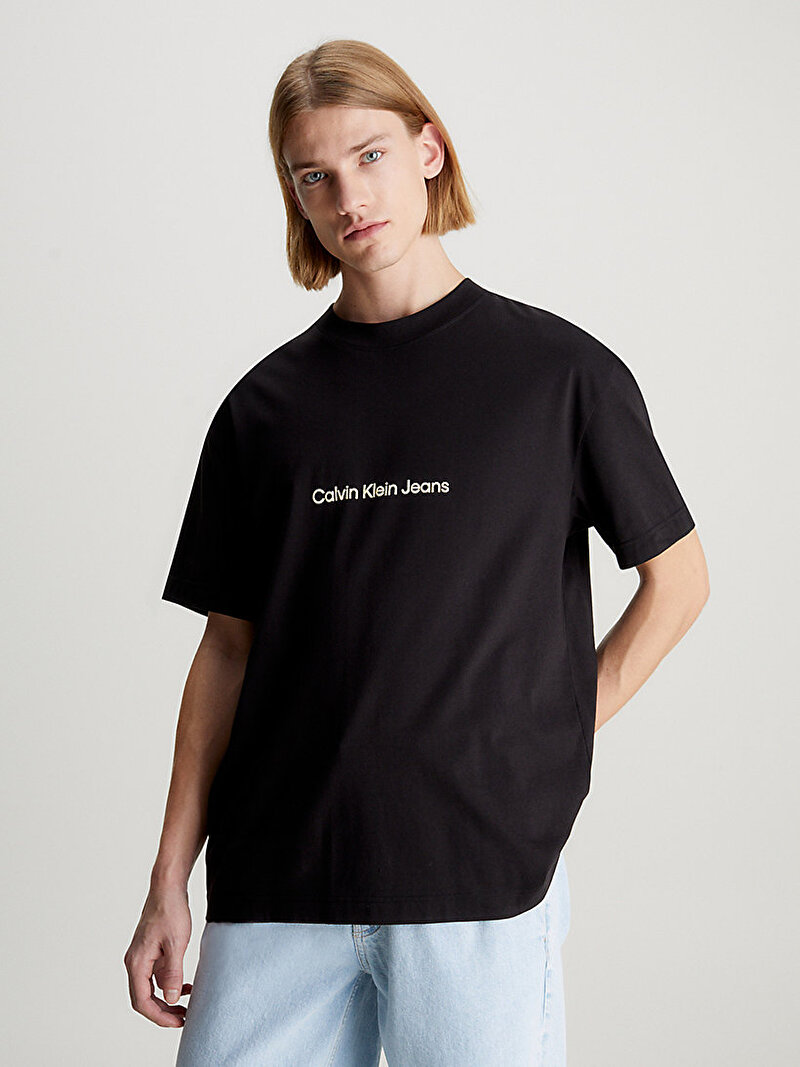 Calvin Klein Siyah Renkli Erkek Square Frequency Logo T-Shirt