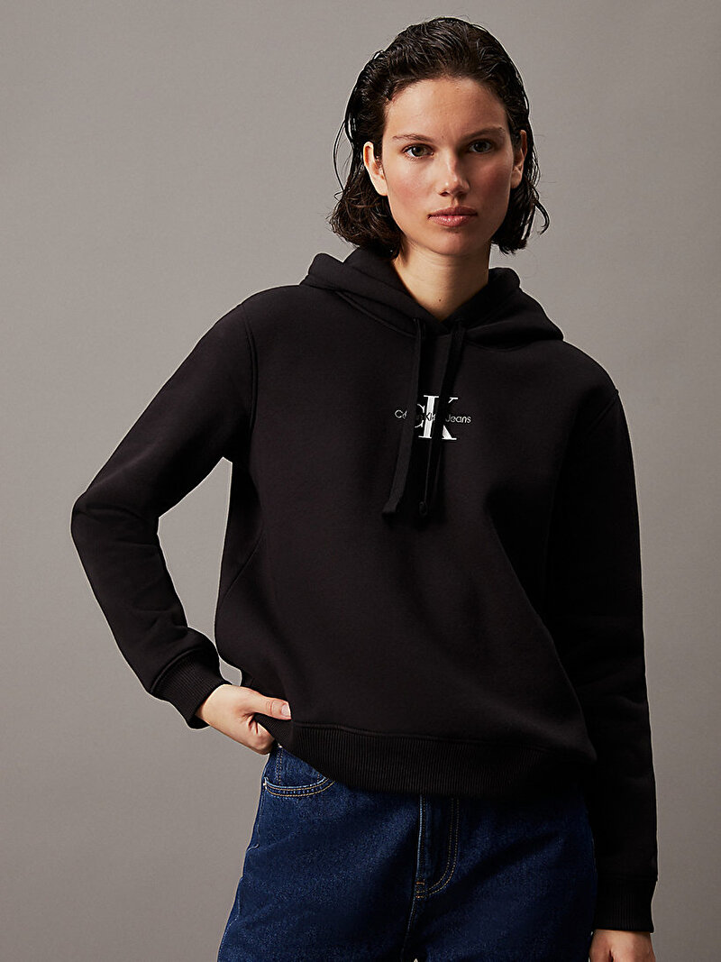 Calvin Klein Siyah Renkli Kadın Monologo Regular Hoodie Sweatshirt