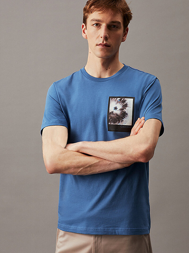 Calvin Klein Mavi Renkli Erkek Framed Flower Graphic T-Shirt