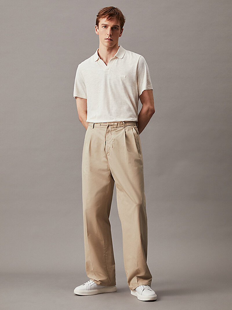 Calvin Klein Ekru Renkli Erkek Cotton Linen Polo T-Shirt