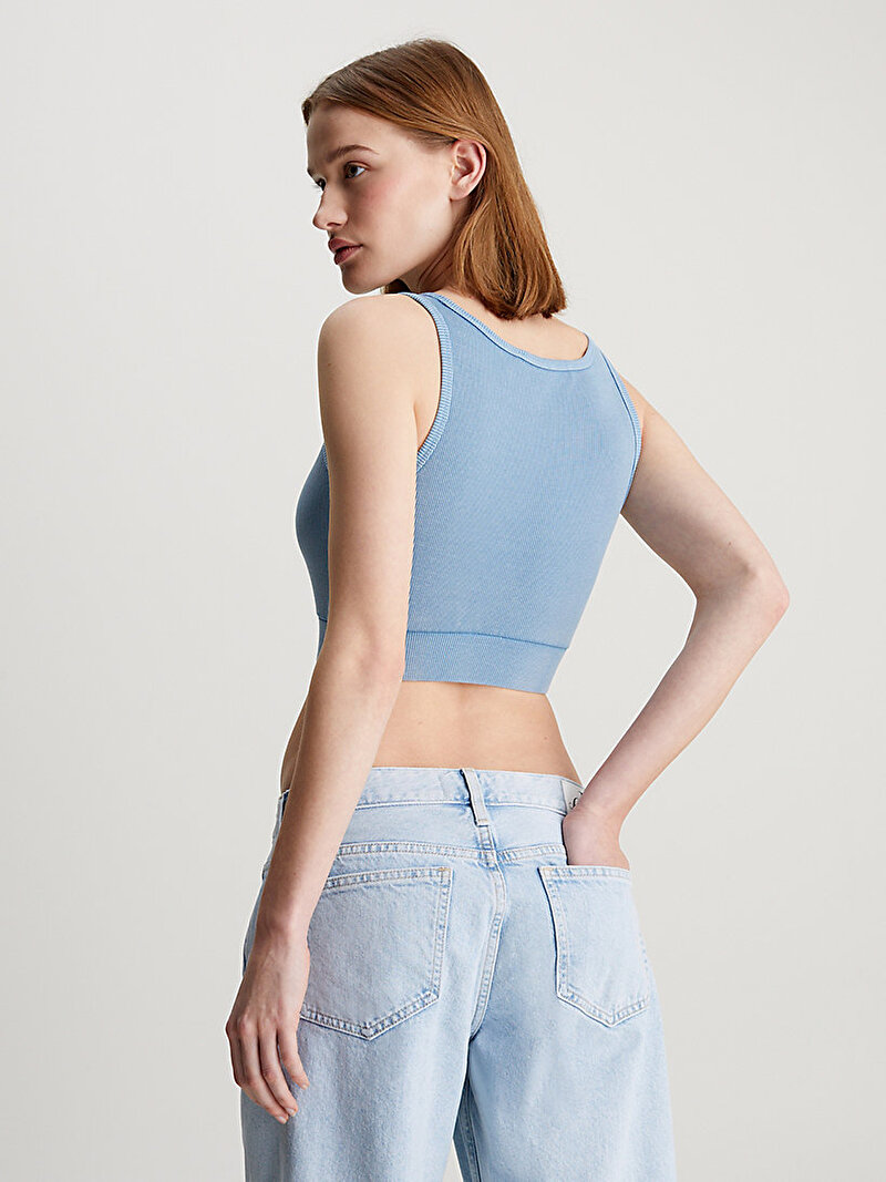 Calvin Klein Mavi Renkli Kadın Label Washed Top