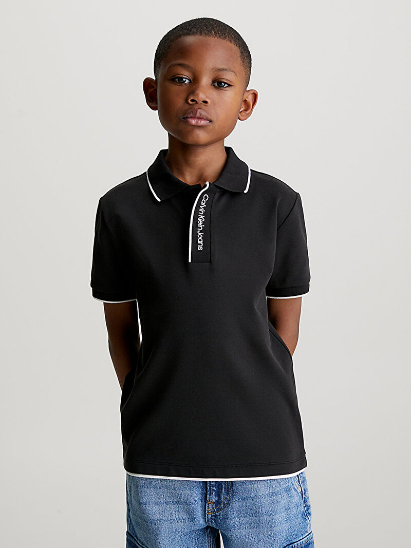 Calvin Klein Siyah Renkli Erkek Çocuk Intarsia Logo Pique Polo T-Shirt
