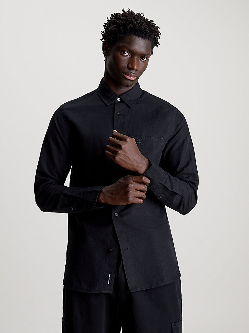 Calvin Klein Siyah Renkli Erkek Keten Gömlek
