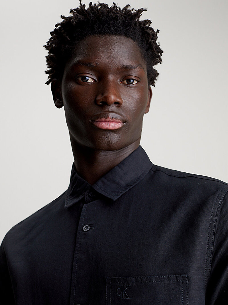 Calvin Klein Siyah Renkli Erkek Keten Gömlek