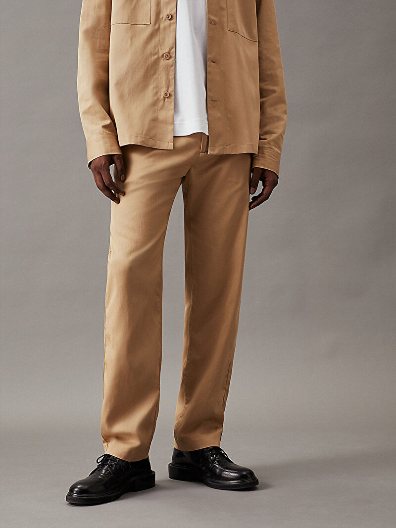 Calvin Klein Kahverengi Renkli Erkek Piece Dyed Tencel Pantolon