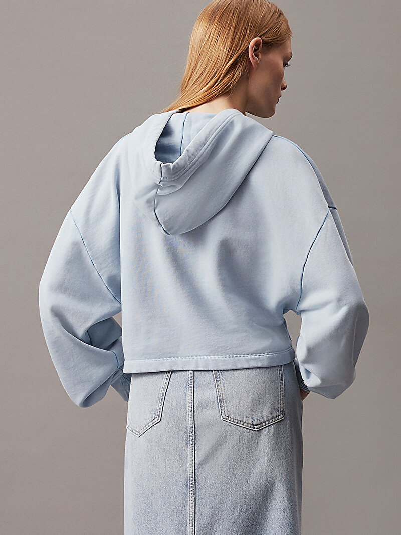 Calvin Klein Mavi Renkli Kadın Washed Woven Label Sweatshirt