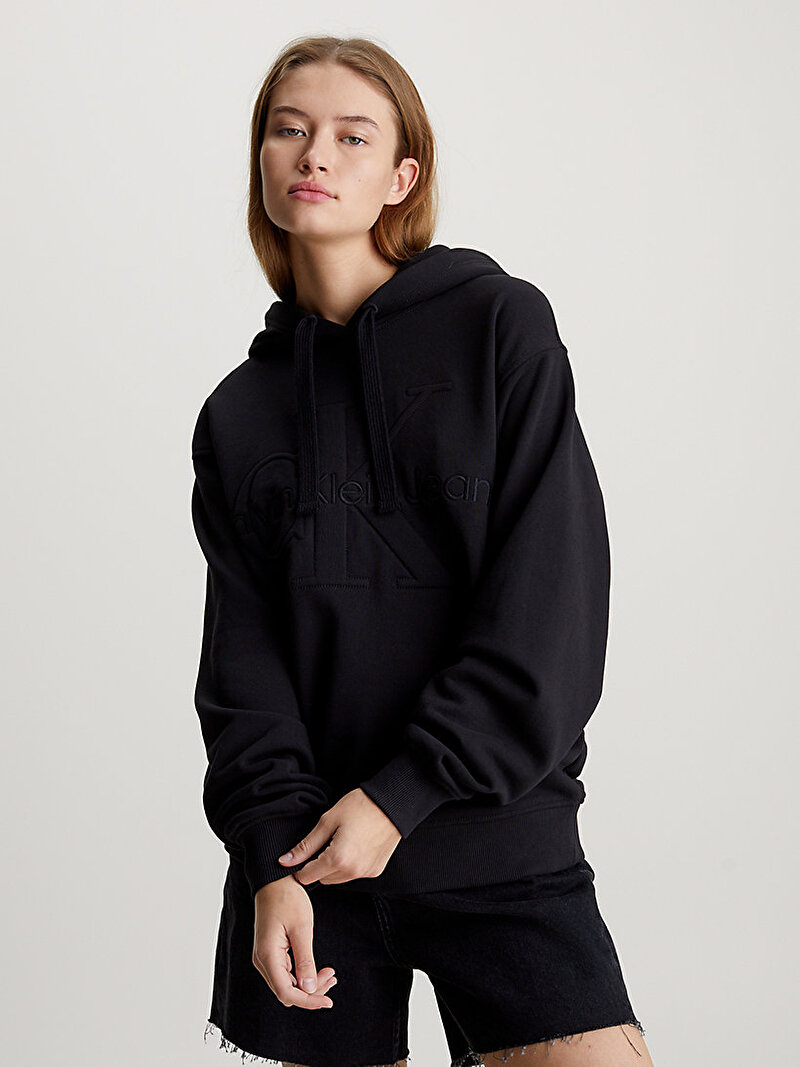 Calvin Klein Siyah Renkli Kadın Premium Monologo Hoodie Sweatshirt