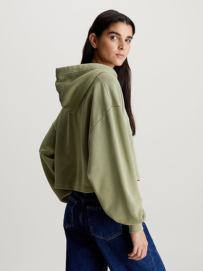 Calvin Klein Yeşil Renkli Kadın Washed Woven Label Sweatshirt