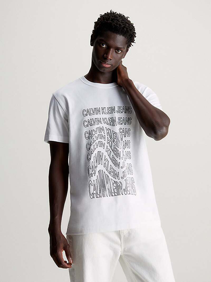 Calvin Klein Beyaz Renkli Erkek Institutional T-Shirt