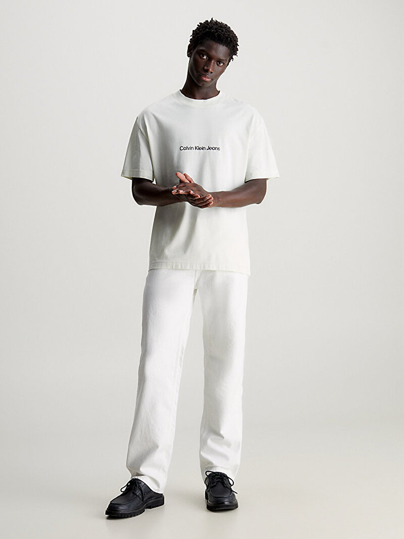 Calvin Klein Beyaz Renkli Erkek Square Frequency Logo T-Shirt