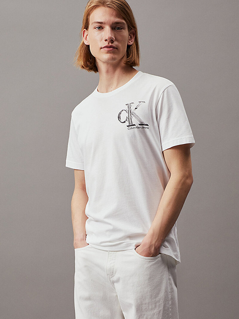 Calvin Klein Beyaz Renkli Erkek Meta Monogram T-Shirt