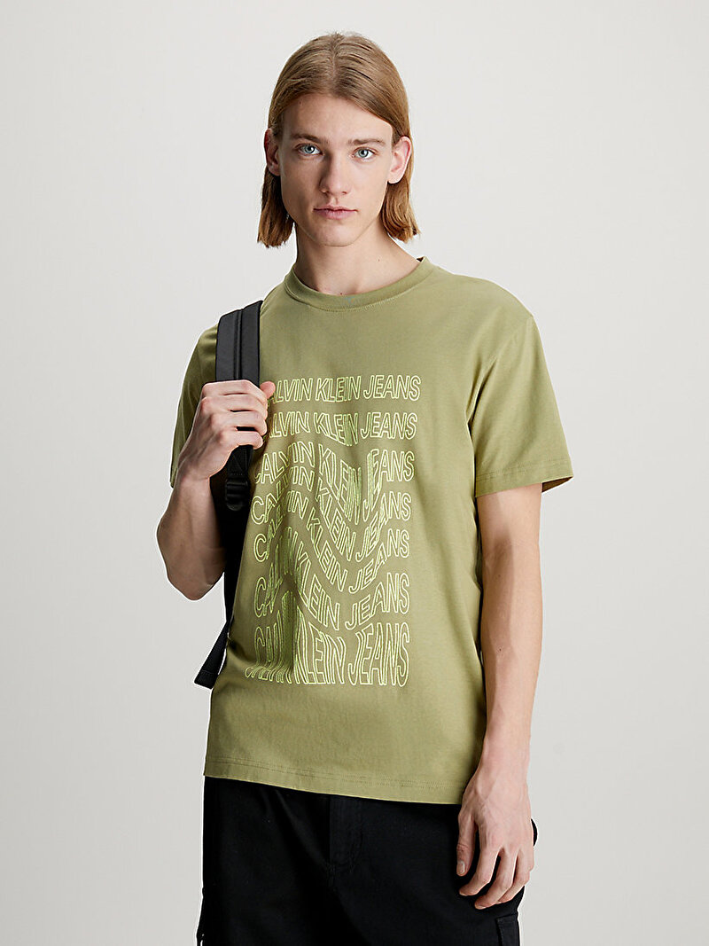 Calvin Klein Yeşil Renkli Erkek Institutional T-Shirt