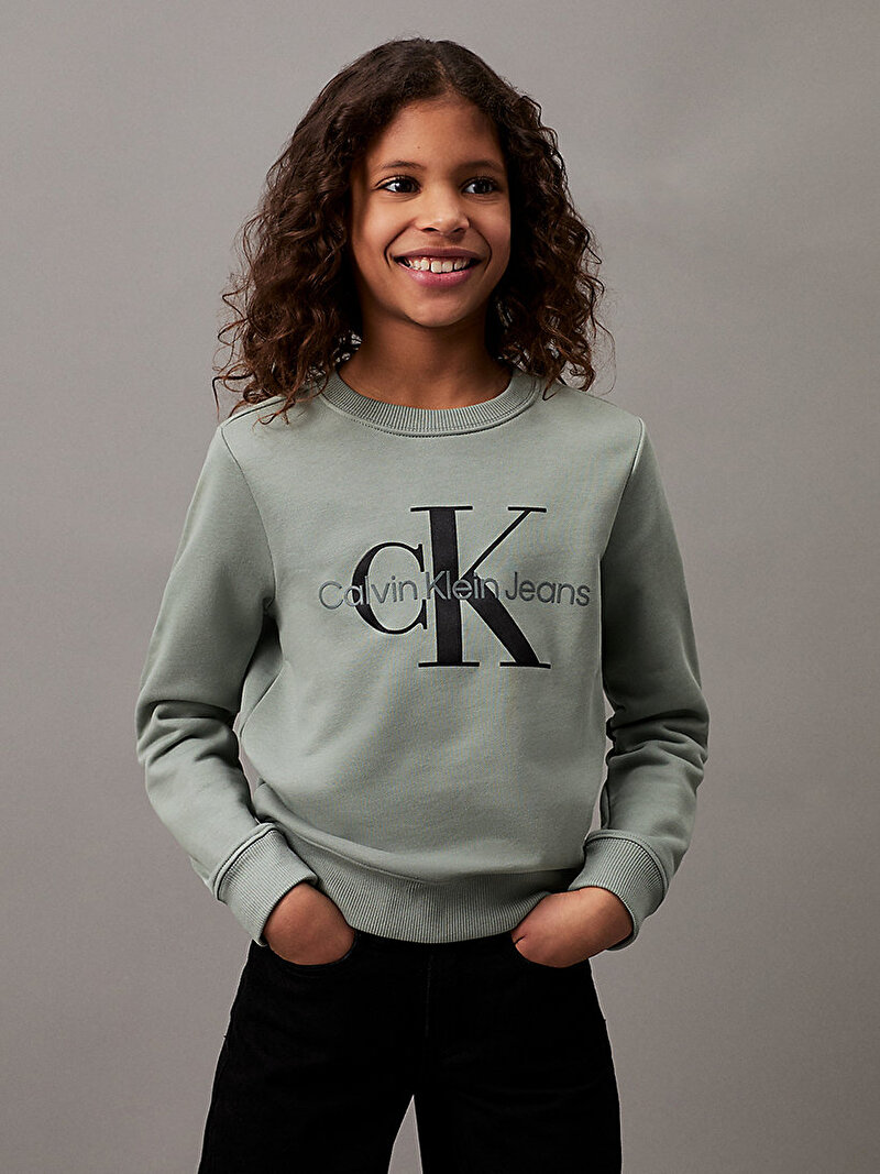Calvin Klein Yeşil Renkli Çocuk Unisex CK Monogram Sweatshirt