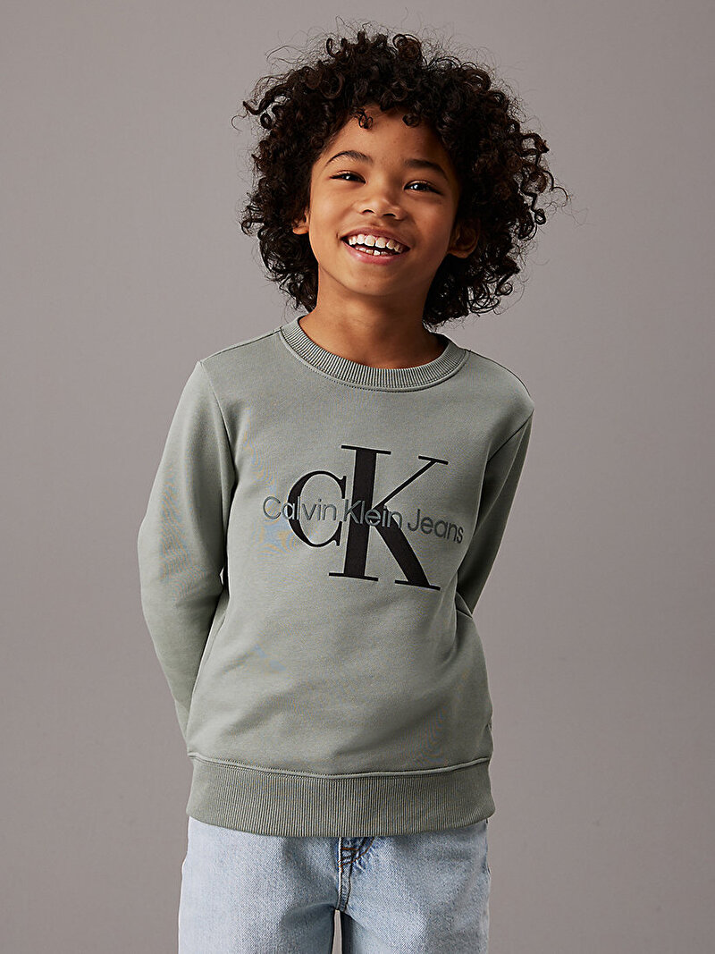 Calvin Klein Yeşil Renkli Çocuk Unisex CK Monogram Sweatshirt