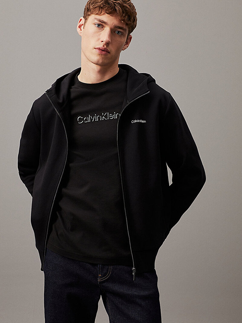 Calvin Klein Siyah Renkli Erkek Micro Logo Fermuarlı Sweatshirt