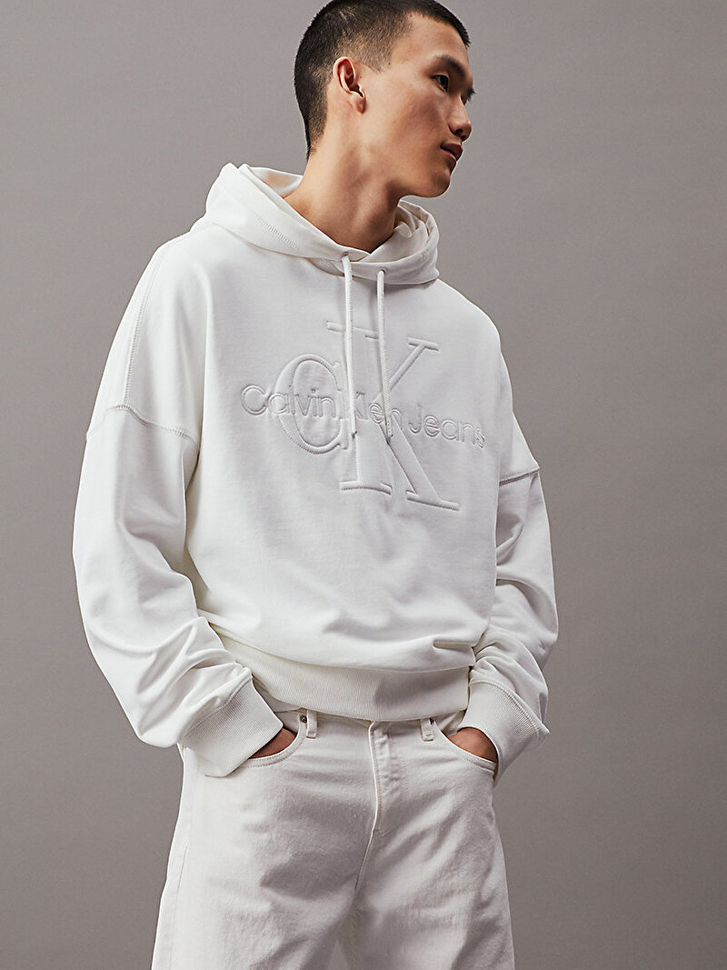 Calvin Klein Beyaz Renkli Erkek Premium Monologo Sweatshirt