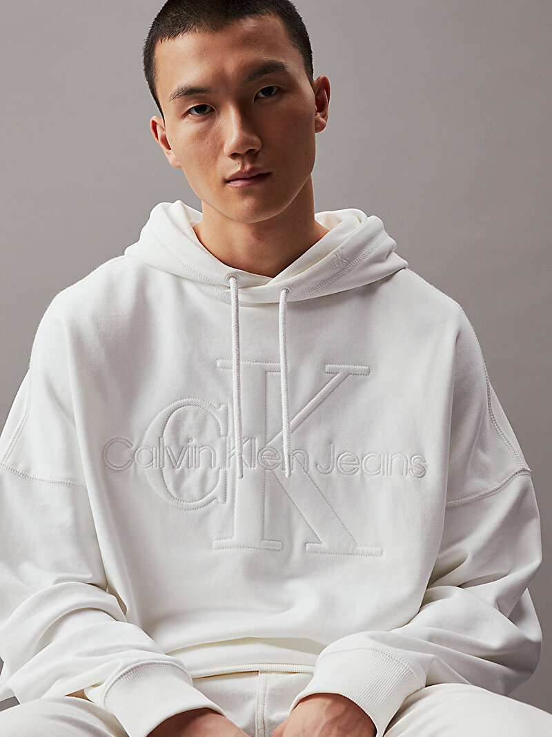 Calvin Klein Beyaz Renkli Erkek Premium Monologo Sweatshirt