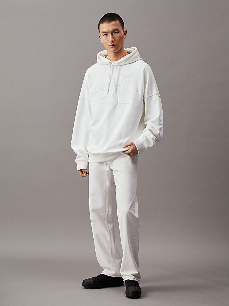 Calvin Klein Beyaz Renkli Erkek Premium Monologo Sweatshirt