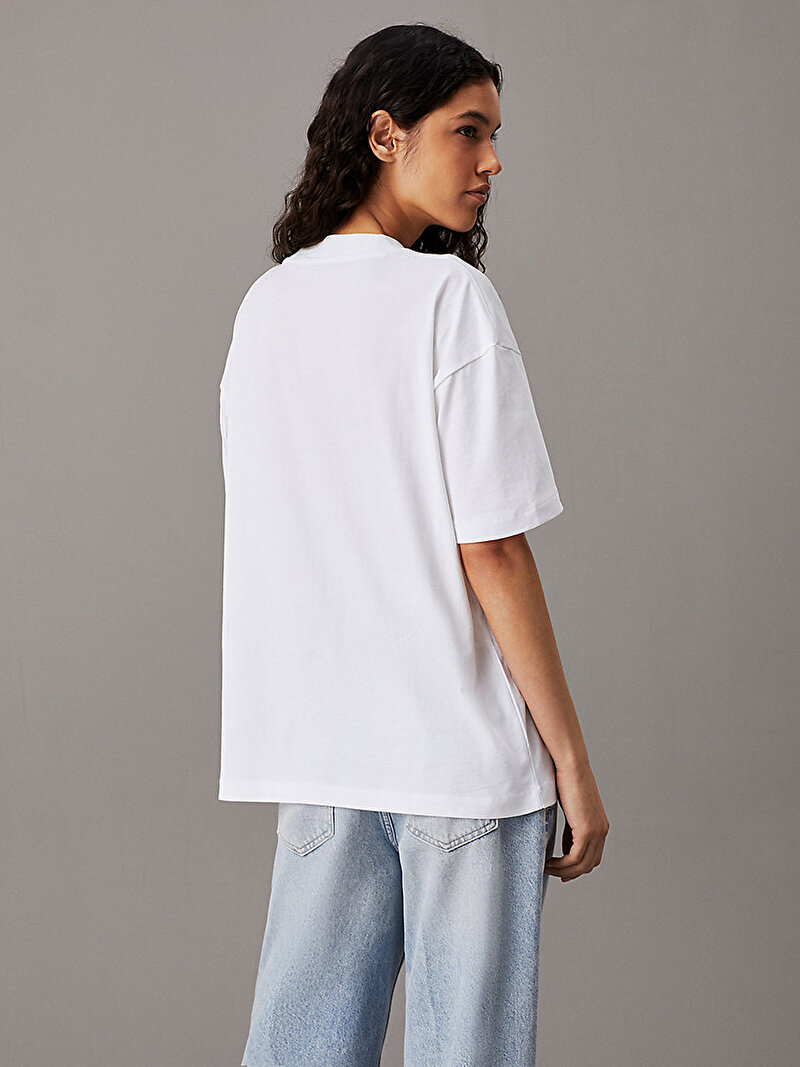 Calvin Klein Beyaz Renkli Kadın Monologo Boyfriend T-Shirt