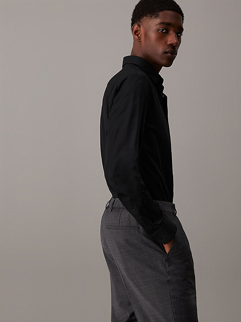 Calvin Klein Siyah Renkli Erkek Poplin Stretch Slim Gömlek