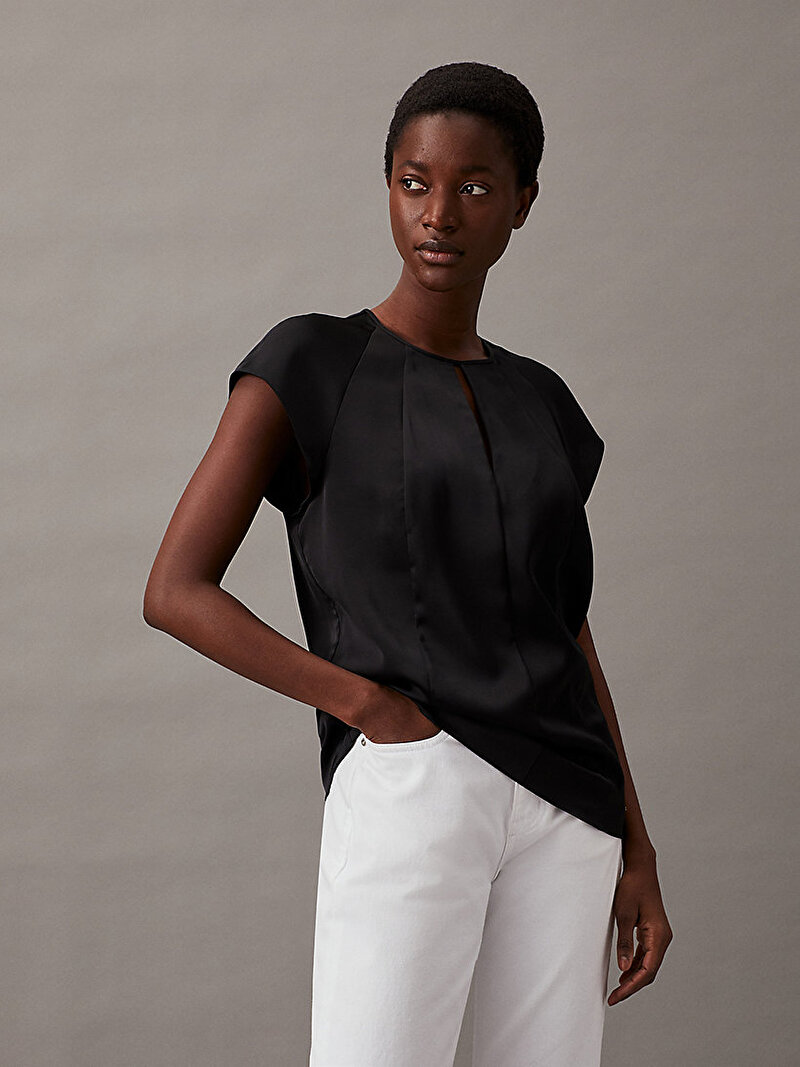 Calvin Klein Siyah Renkli Kadın Shiny Satin Bluz