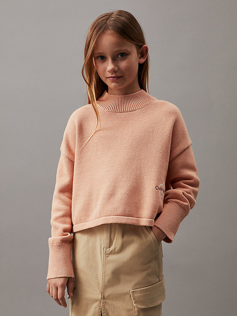 Calvin Klein Turuncu Renkli Kız Çocuk Monogram Off Placed Kazak