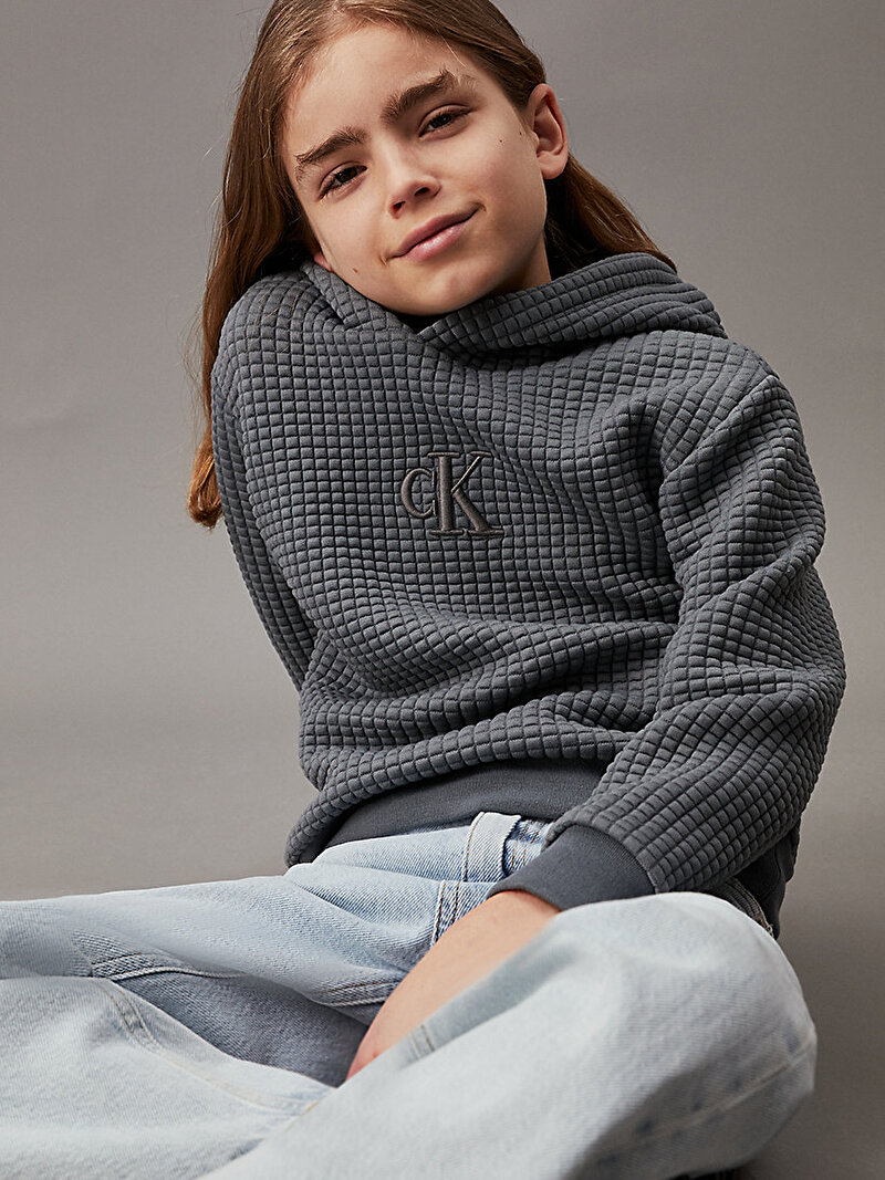 Calvin Klein Gri Renkli Erkek Çocuk Monogram Jacquard Sweatshirt