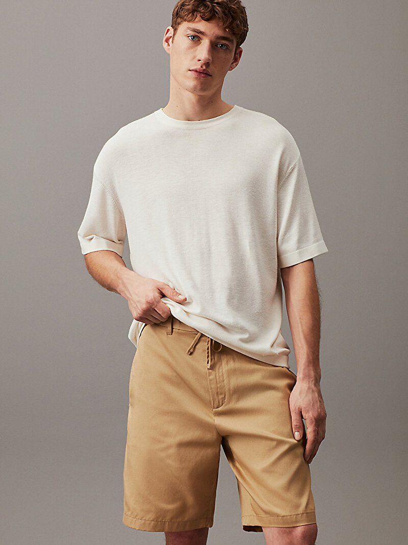 Calvin Klein Bej Renkli Erkek Piece Dyed Tencel T-Shirt