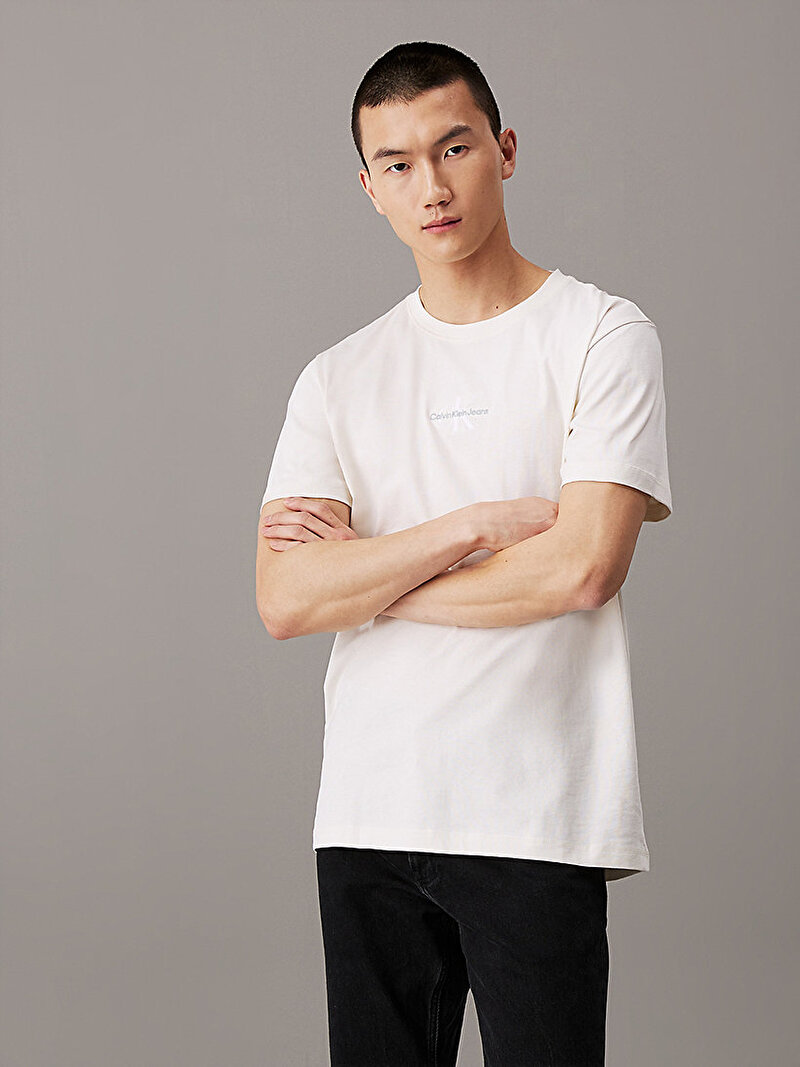 Calvin Klein Krem Renkli Erkek Monologo T-Shirt