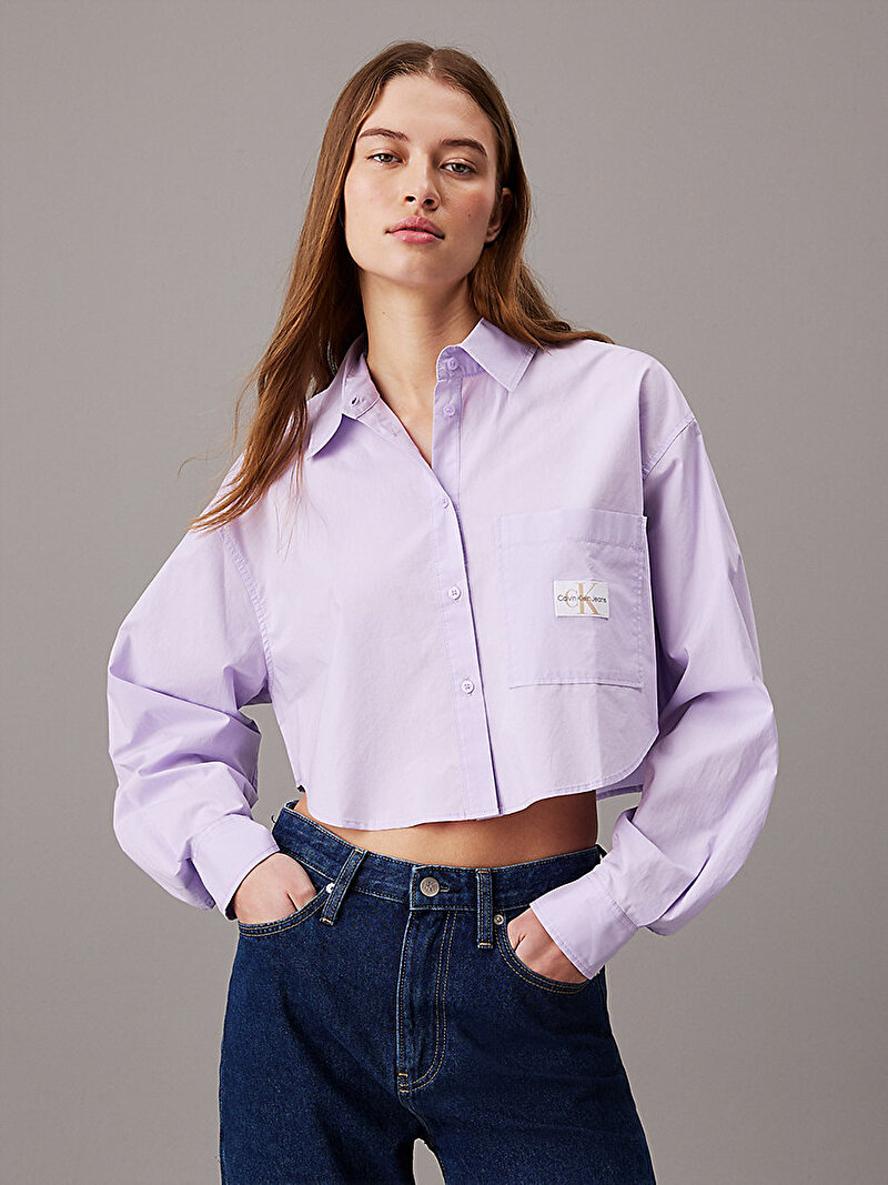 Kadın Woven Label Cropped Gömlek