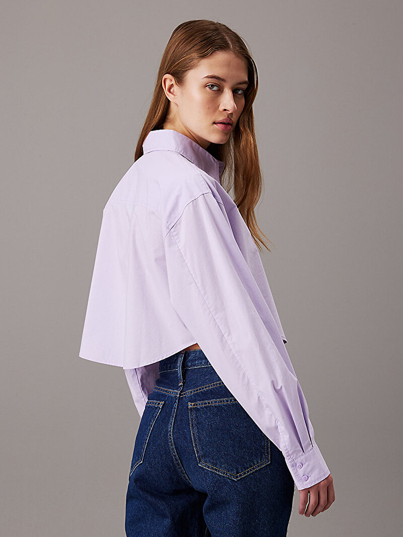 Calvin Klein Mor Renkli Kadın Woven Label Cropped Gömlek