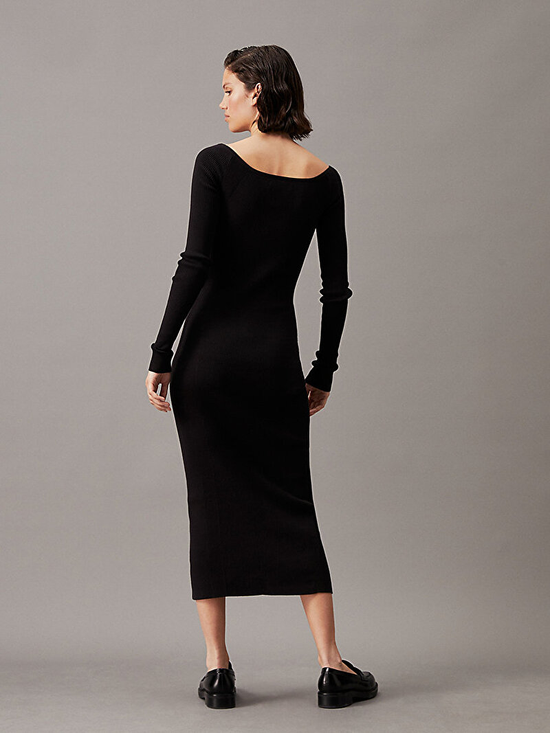 Calvin Klein Siyah Renkli Kadın Button Long Kazak Elbise