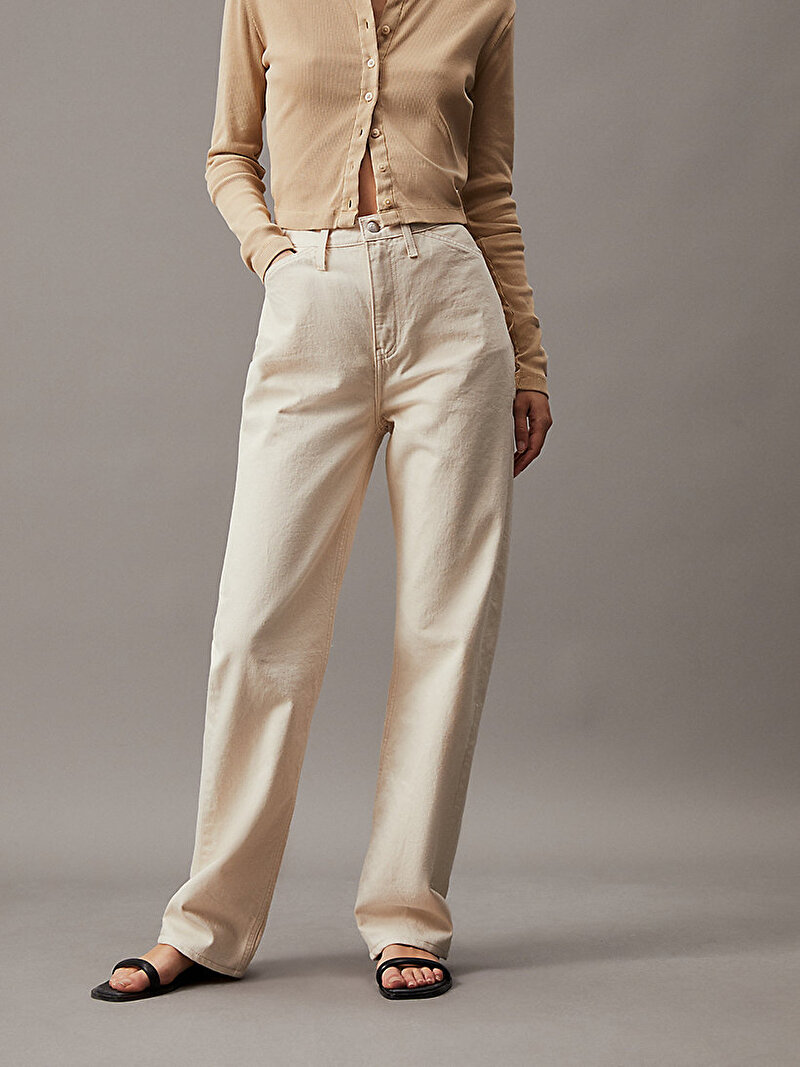 Calvin Klein Bej Renkli Kadın High Rise Straight Jean Pantolon