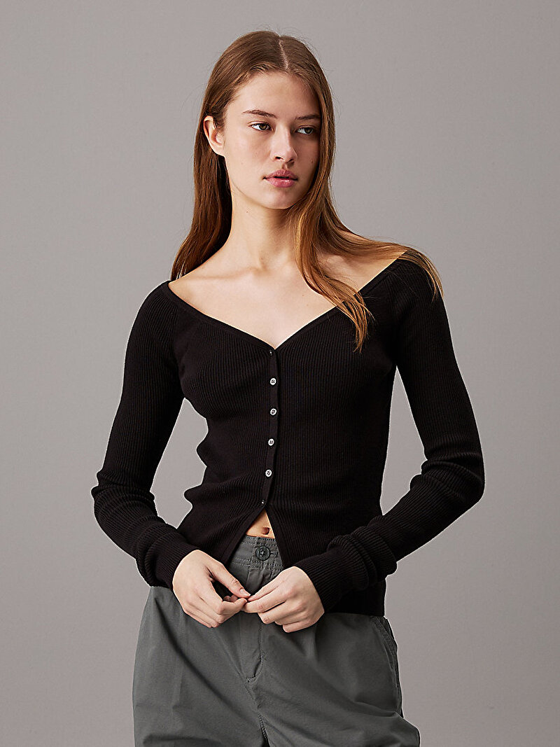 Calvin Klein Siyah Renkli Kadın Button Hırka