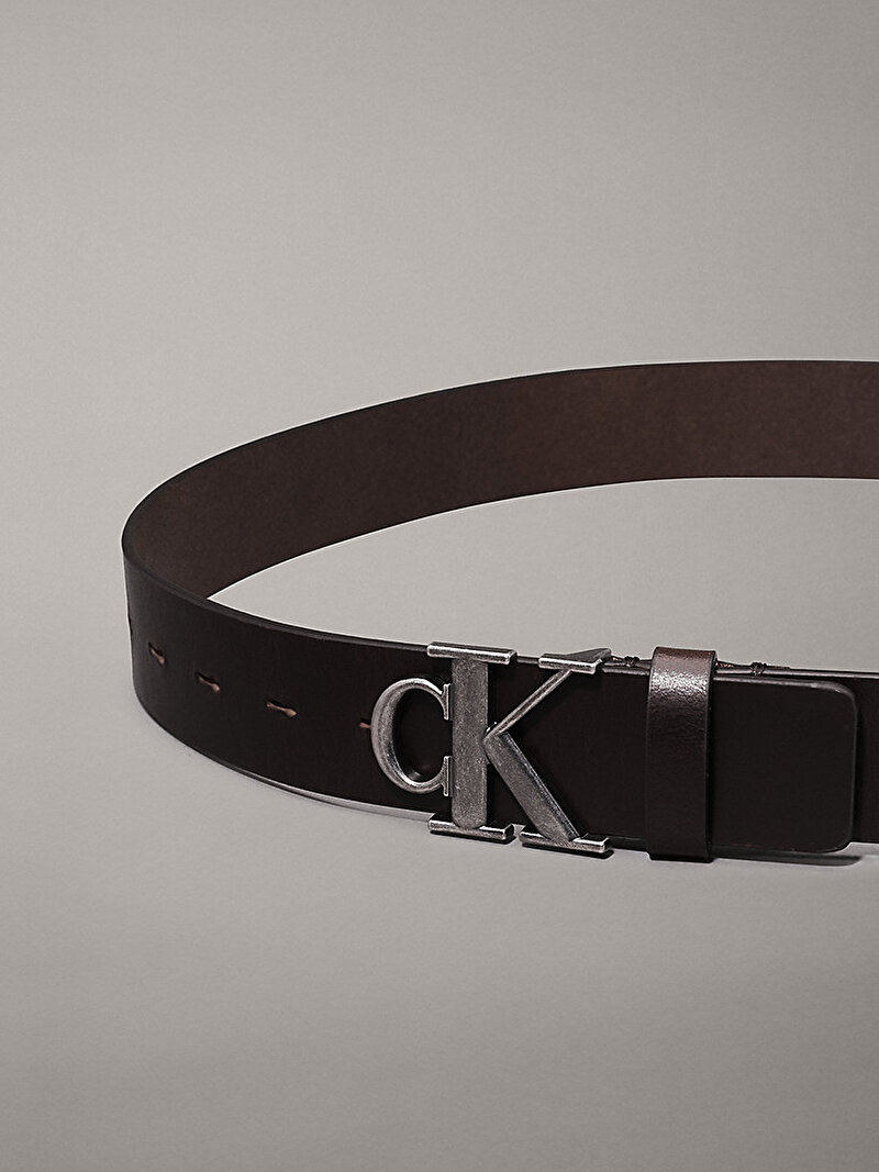 Calvin Klein Kahverengi Renkli Erkek Round Mono Plaque Kemer