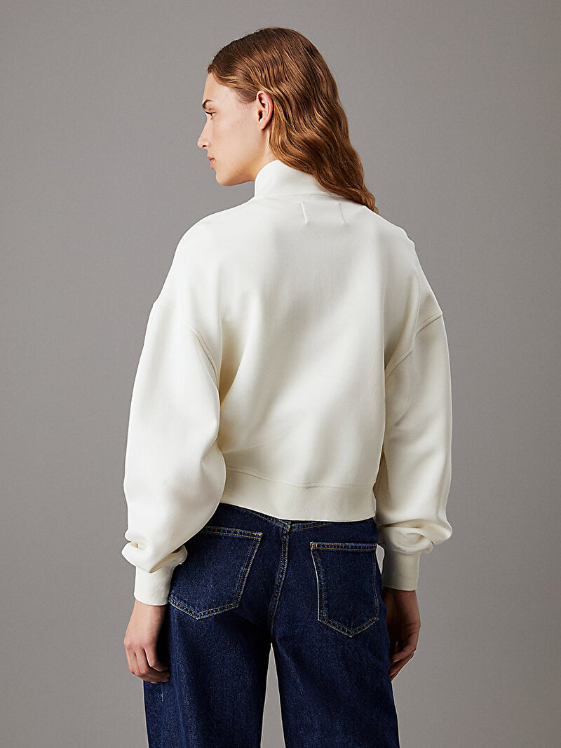 Calvin Klein Ekru Renkli Kadın Satin Applique Zip Sweatshirt