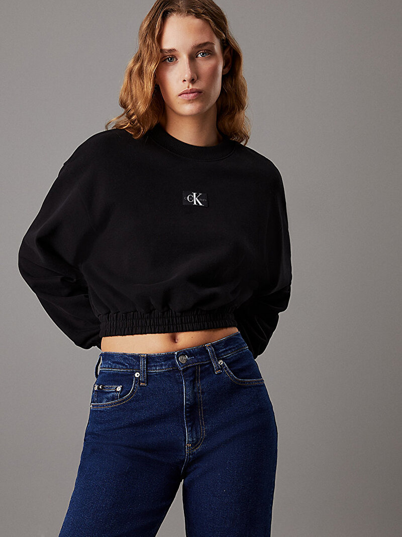 Calvin Klein Siyah Renkli Kadın Woven Label Crop Sweatshirt
