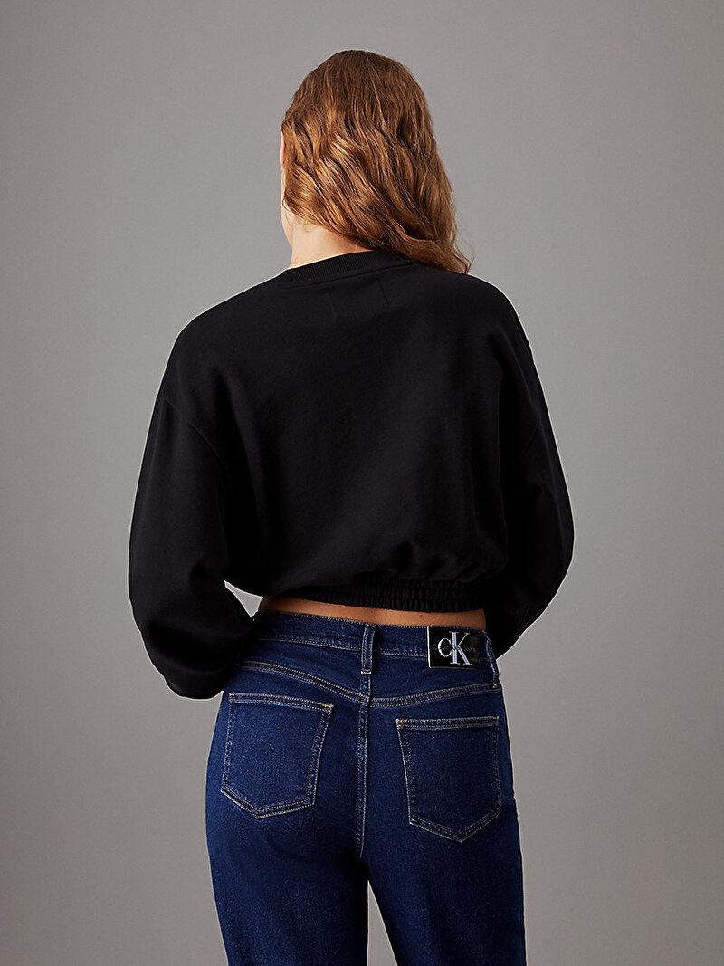 Calvin Klein Siyah Renkli Kadın Woven Label Crop Sweatshirt