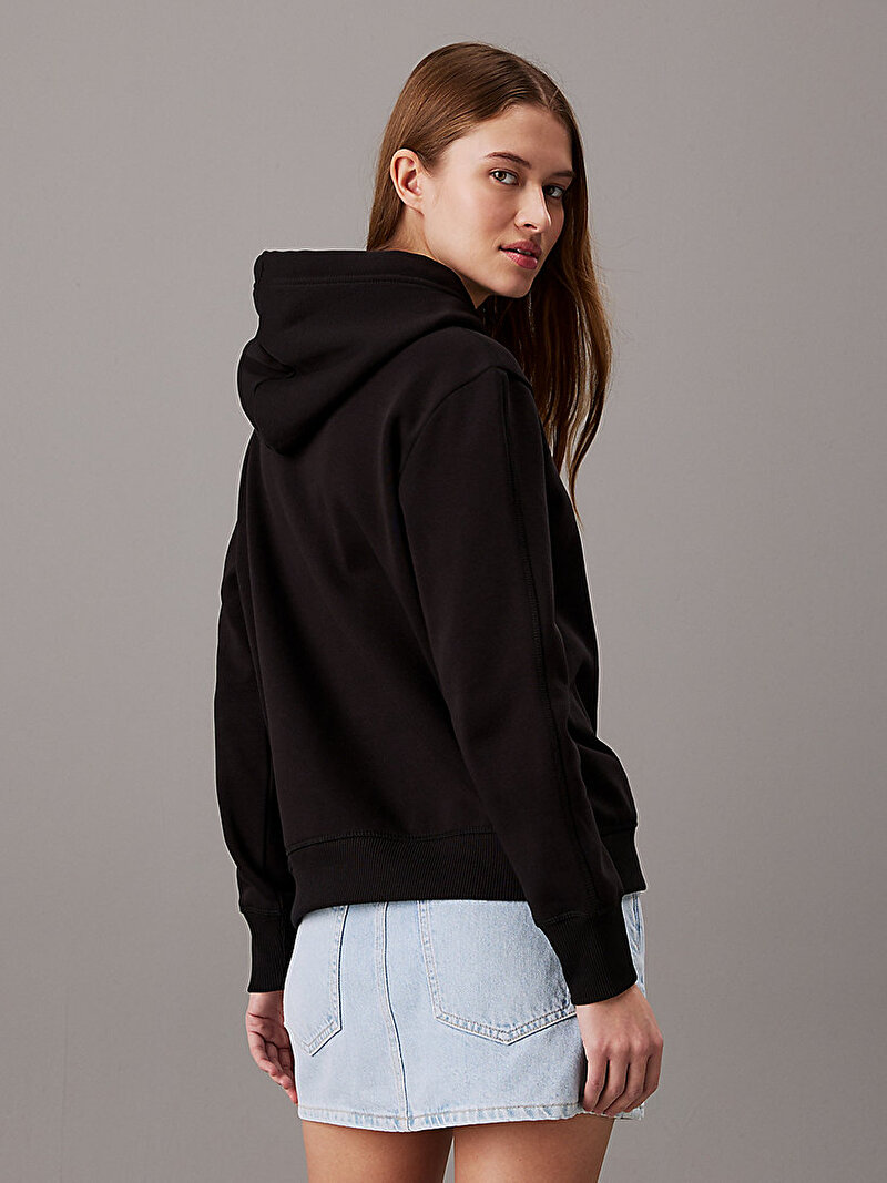 Calvin Klein Siyah Renkli Kadın Monologo Regular Hoodie Sweatshirt