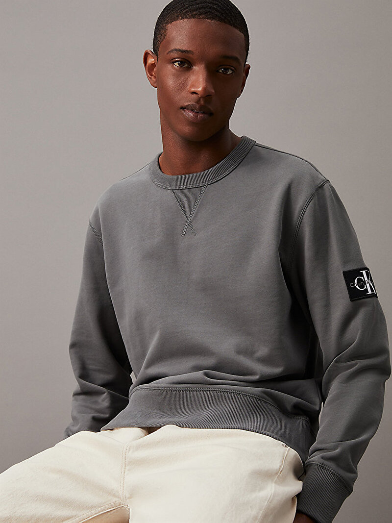 Erkek Badge Bisiklet Yaka Sweatshirt