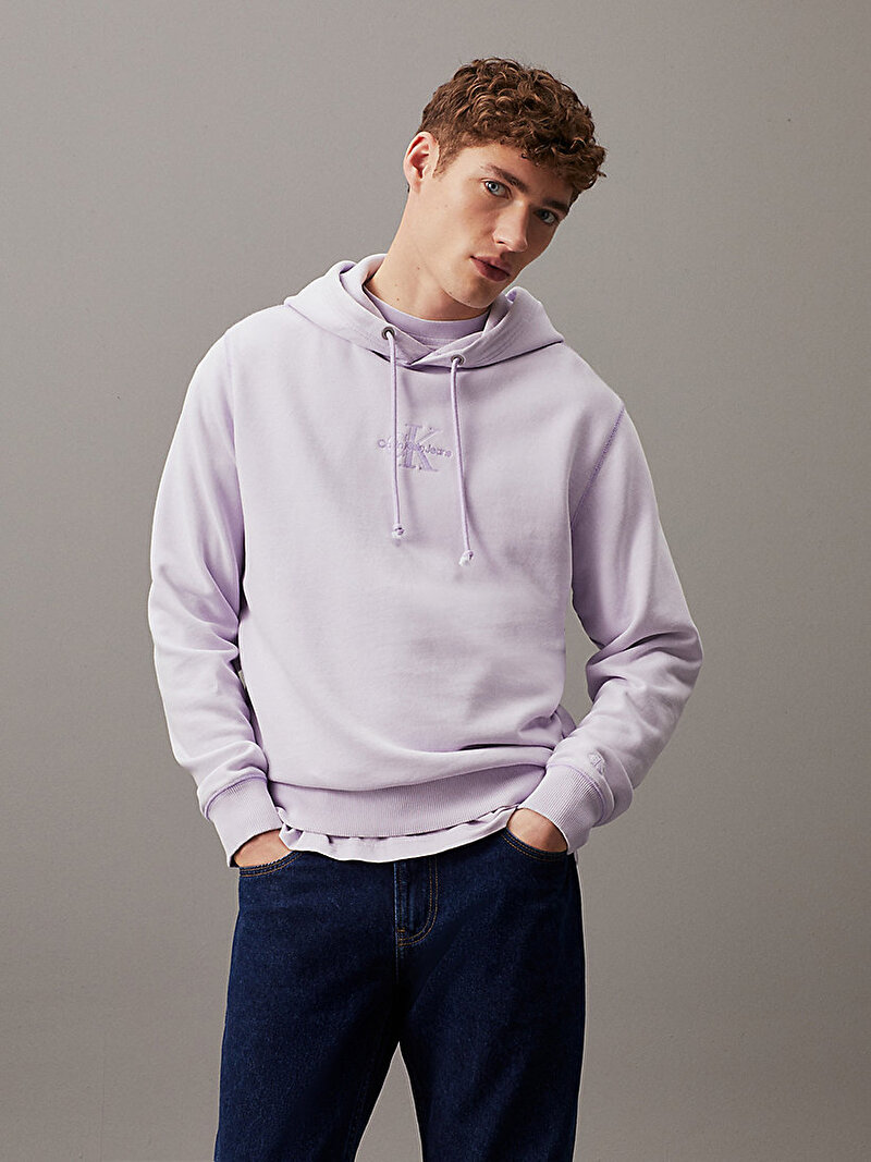 Erkek Washed Monologo Hoodie Sweatshirt