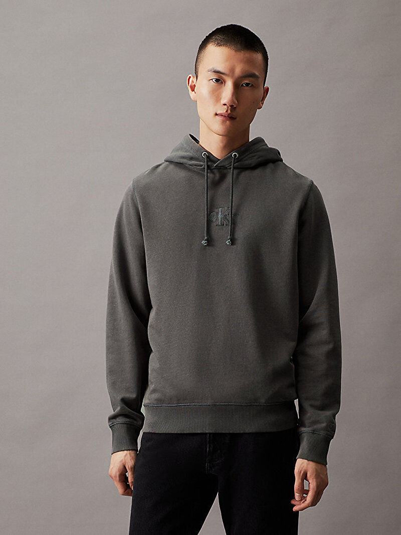 Erkek Washed Monologo Hoodie Sweatshirt