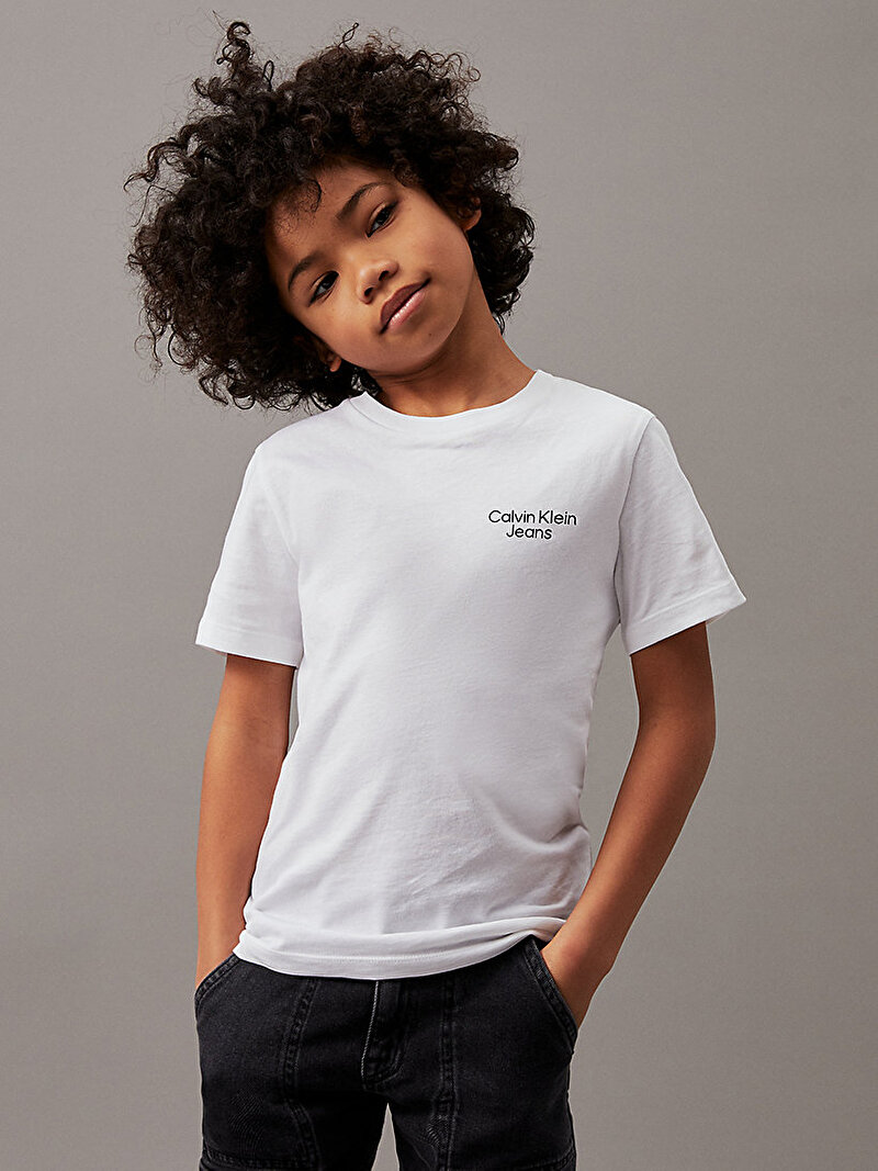 Calvin Klein Beyaz Renkli Erkek Çocuk Ckj Stack Logo T-Shirt