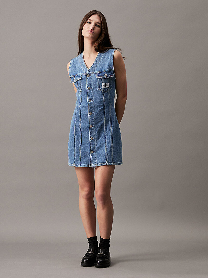 Kadın Sleeveless Denim Elbise