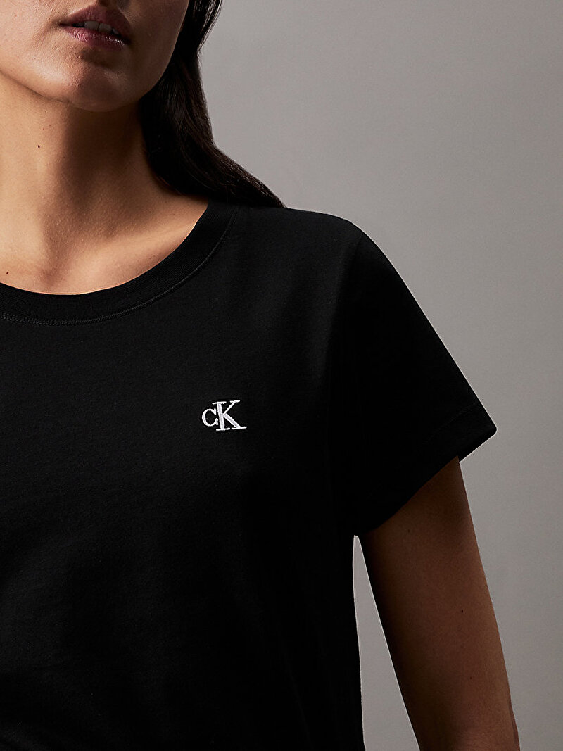 Calvin Klein Siyah Renkli Kadın CK Embroidery Slim T-Shirt