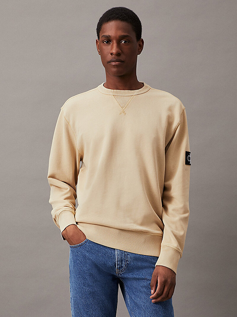 Calvin Klein Bej Renkli Erkek Washed Badge Sweatshirt